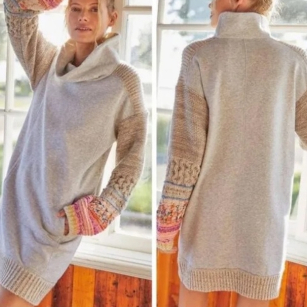 Daily‎ Practice By Anthropologie Cozy Cowl Neck Tunic Dress in Pink- Sz S